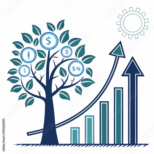 Growing money tree investment growth financial success business concept