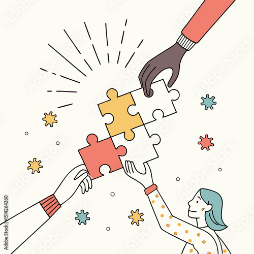 Teamwork collaboration puzzle solution success together