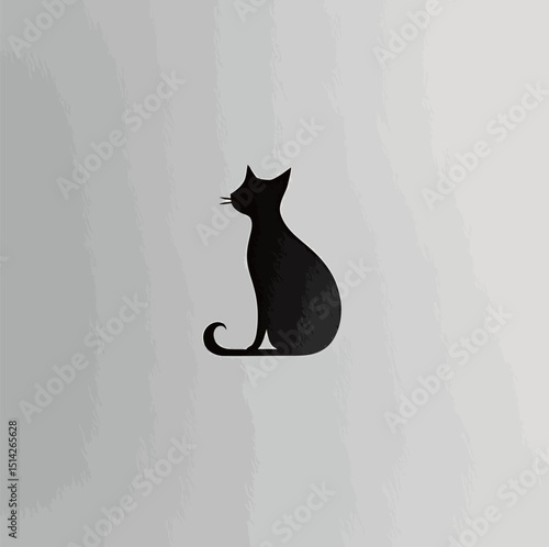Silhouette of a black cat sitting gracefully against a light background.