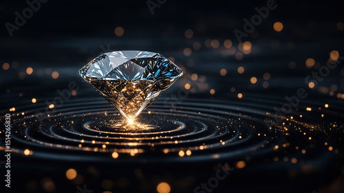 Shining diamonds and ripples on a black background
