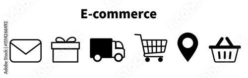 EC・配送・ギフト関連アイコンセット（白黒フラット）