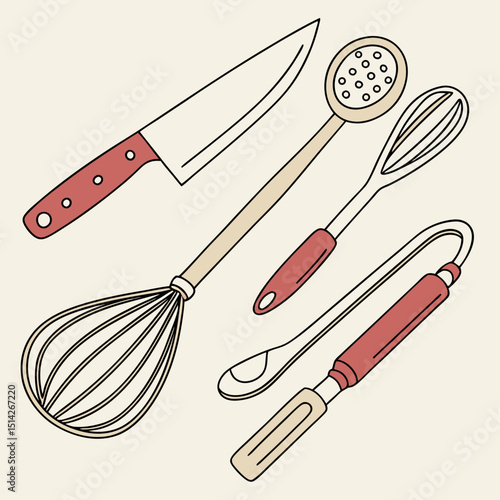 Kitchen utensils cooking tools whisk spatula knife tongs