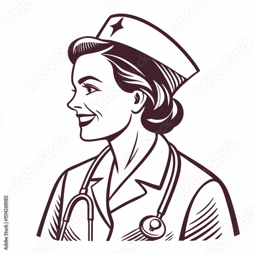 Retro nurse profile vintage medical healthcare illustration