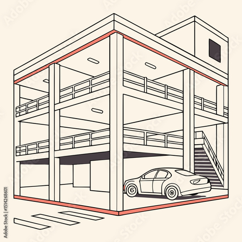Modern multilevel parking garage car minimalist design illustration