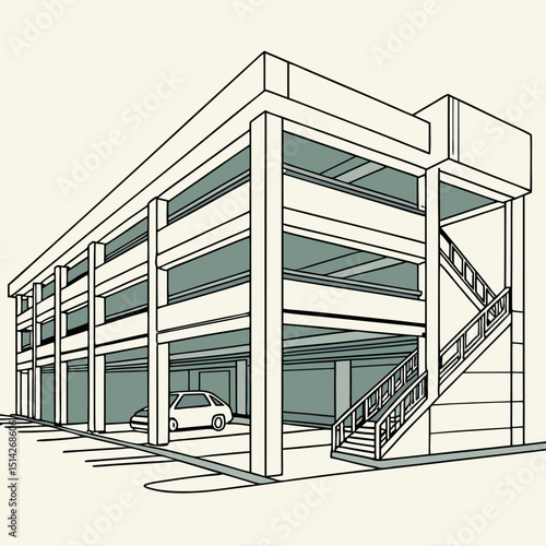 Multilevel parking garage structure architectural design illustration
