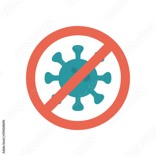 A blue cartoon virus is crossed out with a red circle and diagonal line