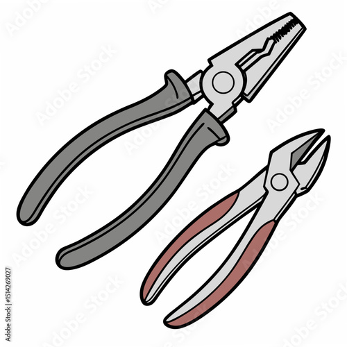 Professional illustration of two types of pliers on white background