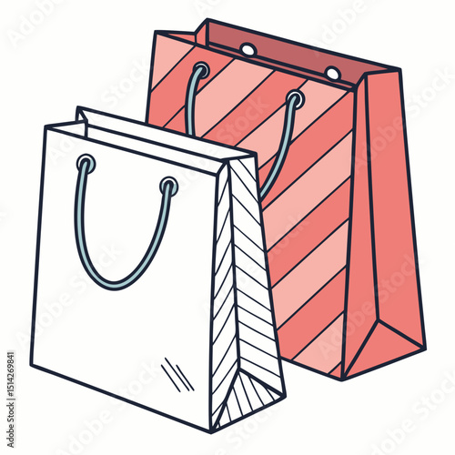 Two stylish shopping bags isolated on white background, ready for design projects