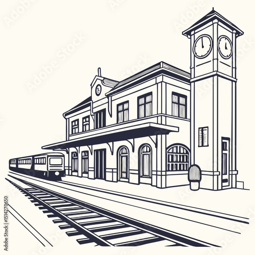 Vintage train station clock tower railway transportation