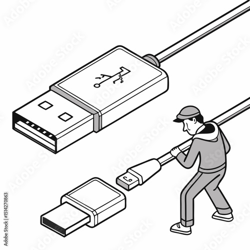 Person connecting usb cable to micro usb port data transfer