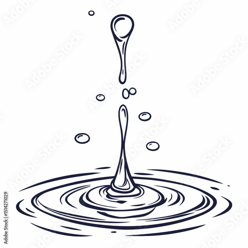 Water droplet falling creating ripples in water surface