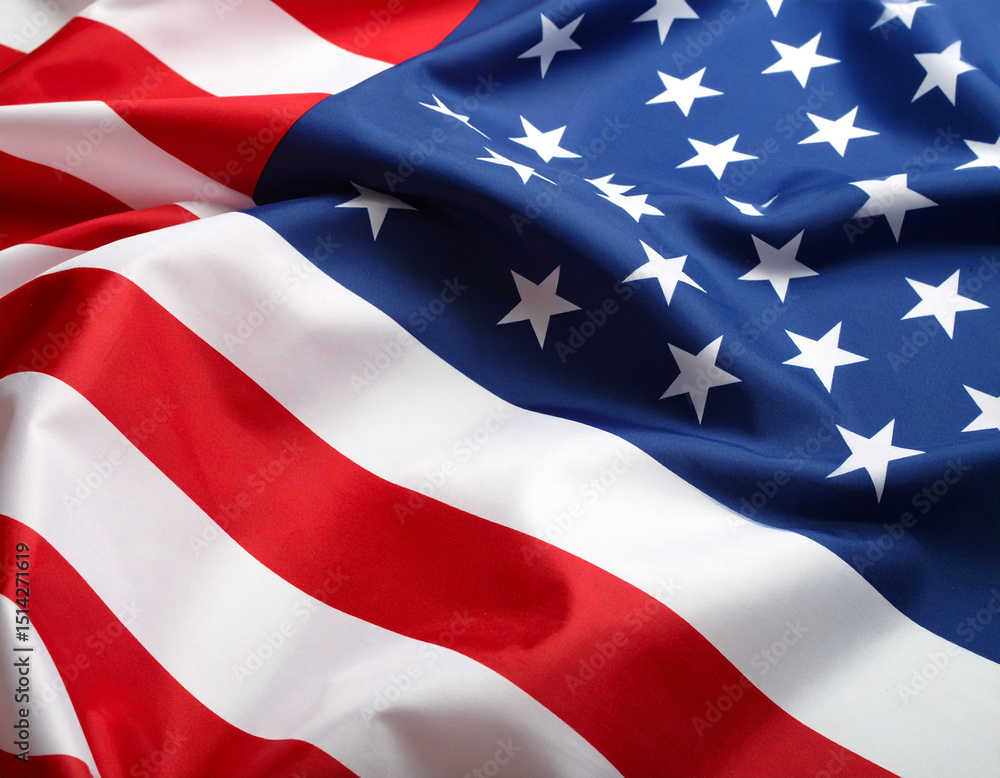 Fototapeta premium Close-up of American Flag Waving Proudly – Patriotic Symbol for Memorial Day, 4th of July, Independence Day Celebrations, USA Pride, and National Holidays on Adobe Stock.