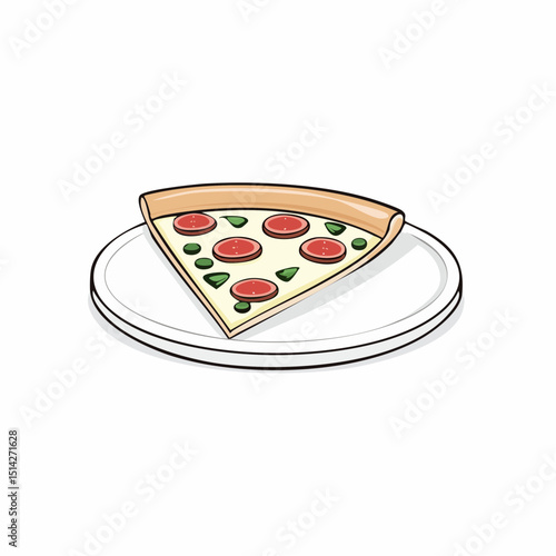 Minimalist pizza slice on plate, ideal for food blog icons or casual meal visuals.