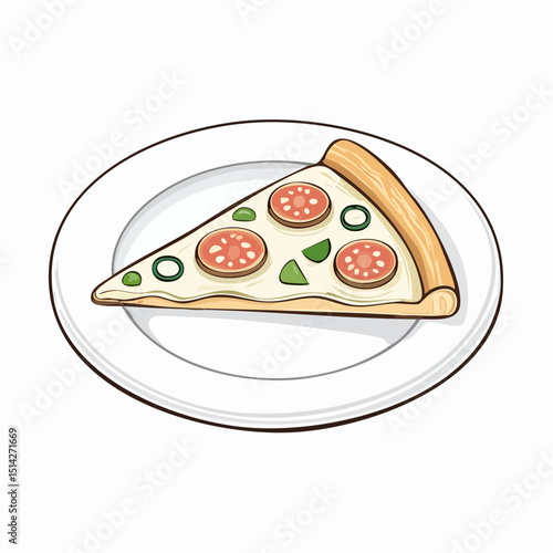 Minimalist pizza slice on plate, ideal for food blog icons or casual meal visuals.