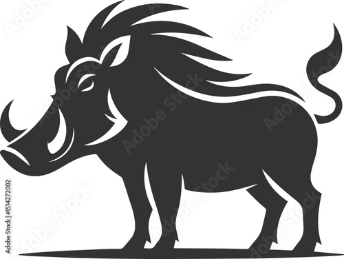 Black drawing vector silhouette of a warthog animal artwork