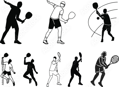 Tennis player clip art silhouette, tennis player black and white vector.
