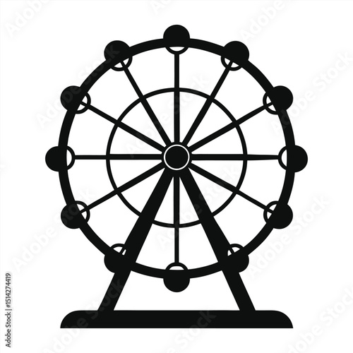 Black and white ferris wheel icon illustration