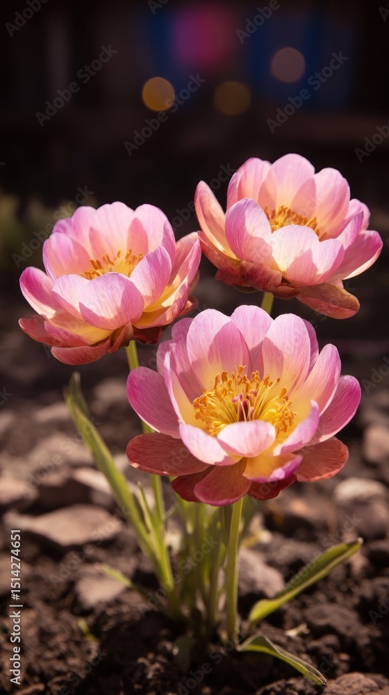 Fototapeta premium Pink flowers in soil