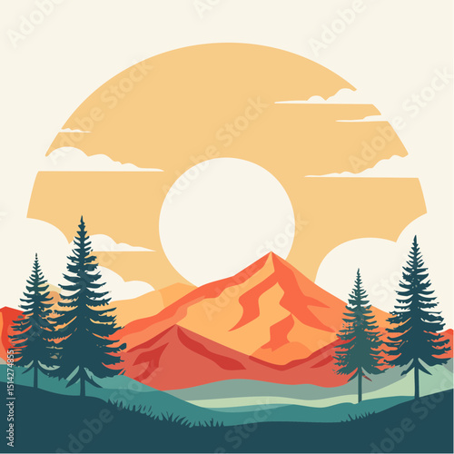 vector graphic of sun over mountain 