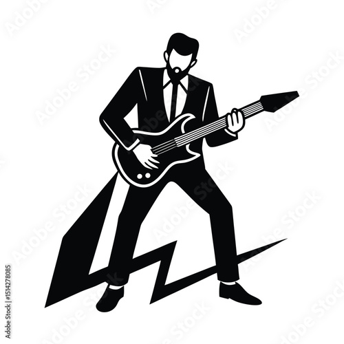 silhouette of Guitarist shredding on electric guitar vector on white background