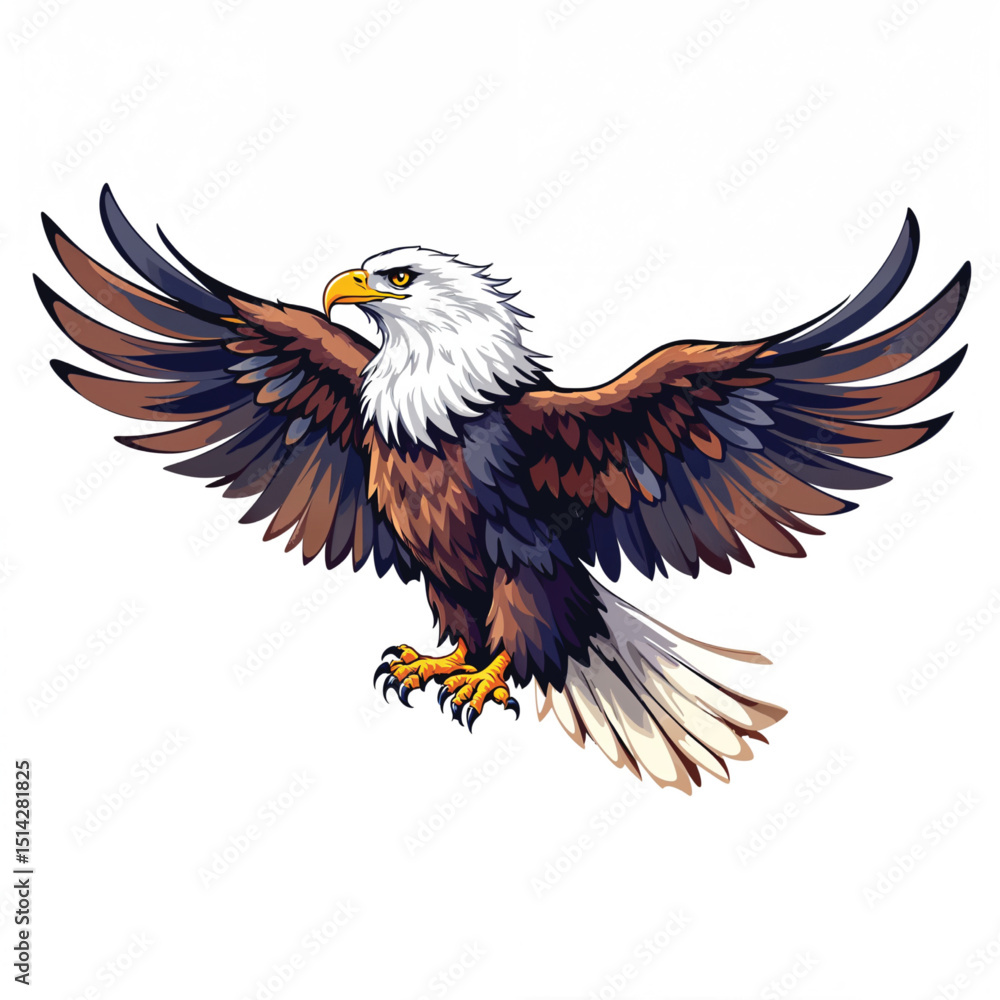 Obraz premium American bald eagle vector illustration with flying wings and a patriotic flag design