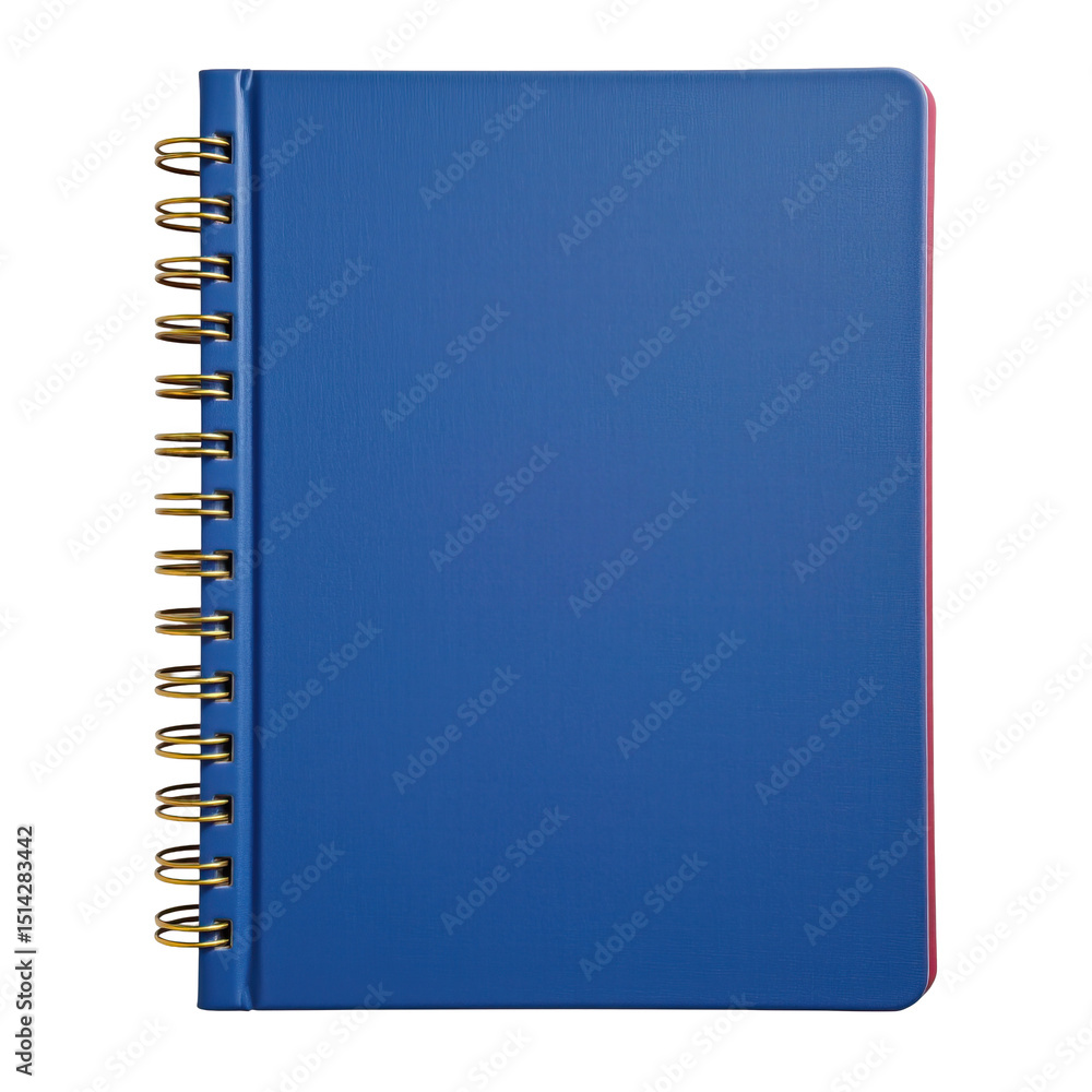 Blue Spiral Notebook on White Background with Gold Spiral Binding for School and Office Use Blue Spiral Notebook on White Background with Gold Spiral Binding for School and Office Use