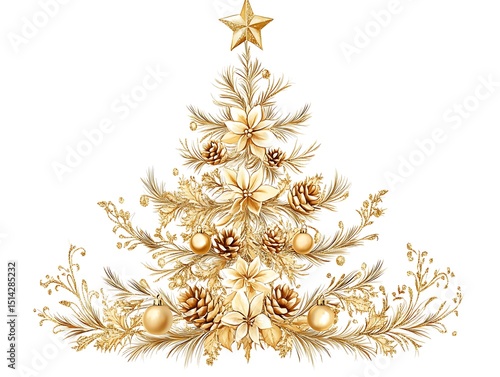 luxurious gold christmas tree decorated with shimmering ornaments, sparkling lights, and glittery tinsel, elegant festive decor perfect for upscale holiday celebrations and glamorous winter interiors