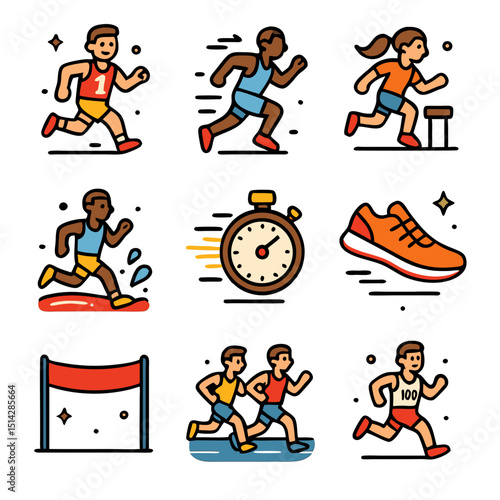 Running icons for track and field events. Suitable for sports websites, athletic event promotions, and race announcements.