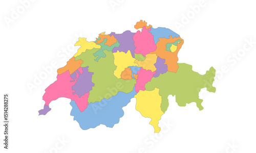 Multicolor Map of Switzerland with Cantons