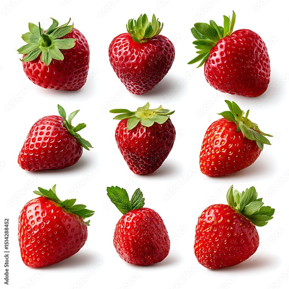 Nine red strawberries isolated on white background Nine red strawberries isolated on white background