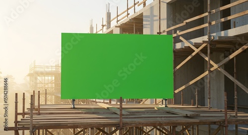 Green Screen Mockup at Construction Site: Advertising and Branding Opportunity during Building Development