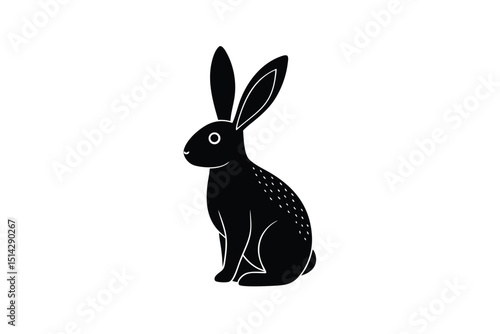 Minimal bunny design in seated position with charm lioncut art illustration