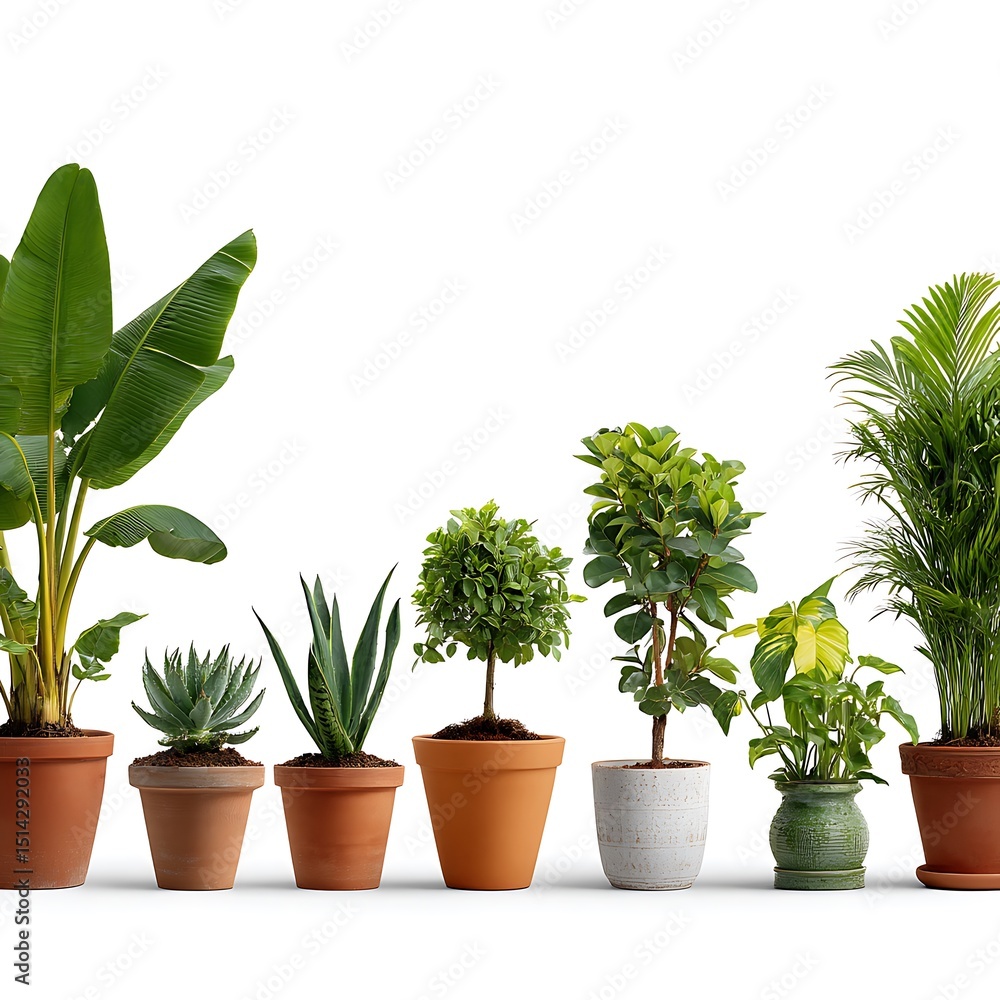Fototapeta premium Collection of potted plants isolated on white background