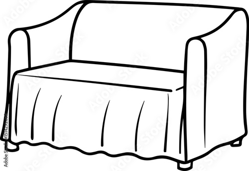 Couch cover black outline vector and illustration, coloring book page
