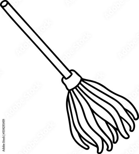 Dry mop black outline vector and illustration, coloring book page