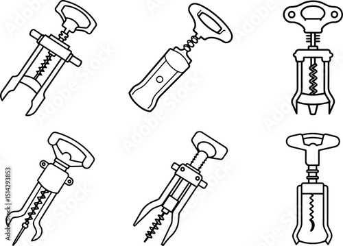 Set of Electric wine opener black outline vector and illustration, coloring book page