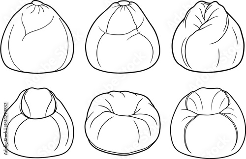 Set of Large bean bag chair black outline vector and illustration, coloring book page