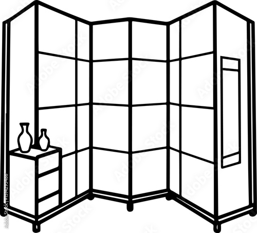 Room divider black outline vector illustration, coloring book page
