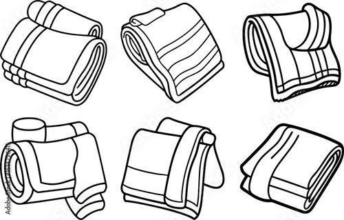 Set of Towel set black outline vector illustration, coloring book page