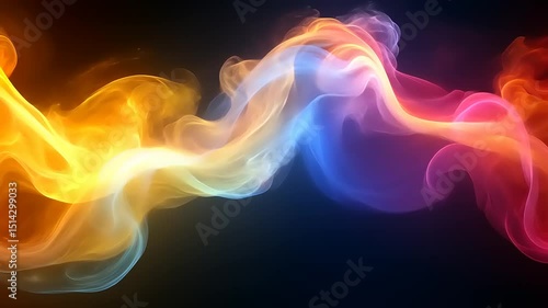Abstract Colorful Smoke Wave Flowing on Black Background, a vibrant visual journey