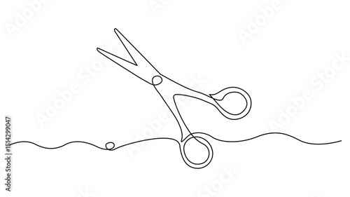 Continuous  One line drawing of scissors on White background