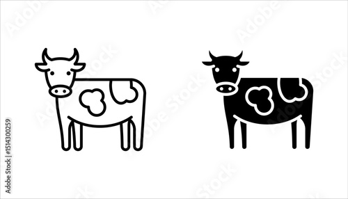 Cow line icon set, outline style icon for web site or mobile app, animals and livestock, vector illustration on white background