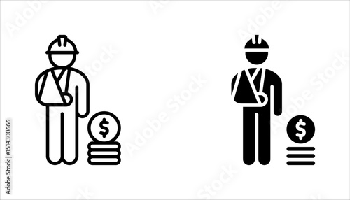 Worker compensation icon set.  Containing expense, first and kit, work, vector illustration on white background