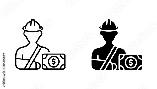 Worker compensation icon set.  Containing expense, first and kit, work, vector illustration on white background