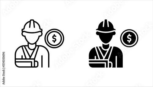 Worker compensation icon set.  Containing expense, first and kit, work, vector illustration on white background