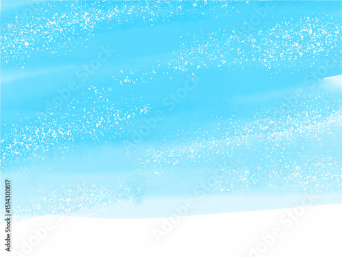 青空や海のようなイメージのグラデーション背景素材。手描きの水彩風テクスチャー。爽やかな風のイメージ。キラキラした光の粒子。スプラッシュ。