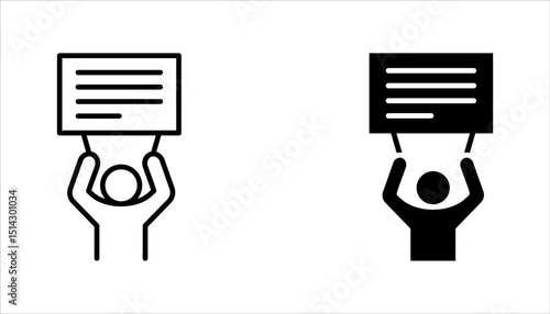 Protest icon set, Political protest. Public opinion. Protesters with banners. Demonstration, vector illustration on white background