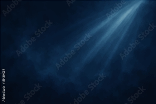 Abstract dark blue sky with light rays and a hint of smoke texture.
