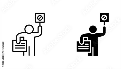 Protest icon set, Political protest. Public opinion. Protesters with banners. Demonstration, vector illustration on white background