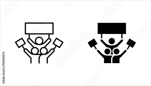 Protest icon set, Political protest. Public opinion. Protesters with banners. Demonstration, vector illustration on white background